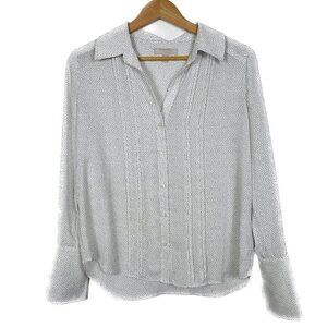 Chelsea 28 White and Black Polka Dot Button Down Collared Blouse | Small